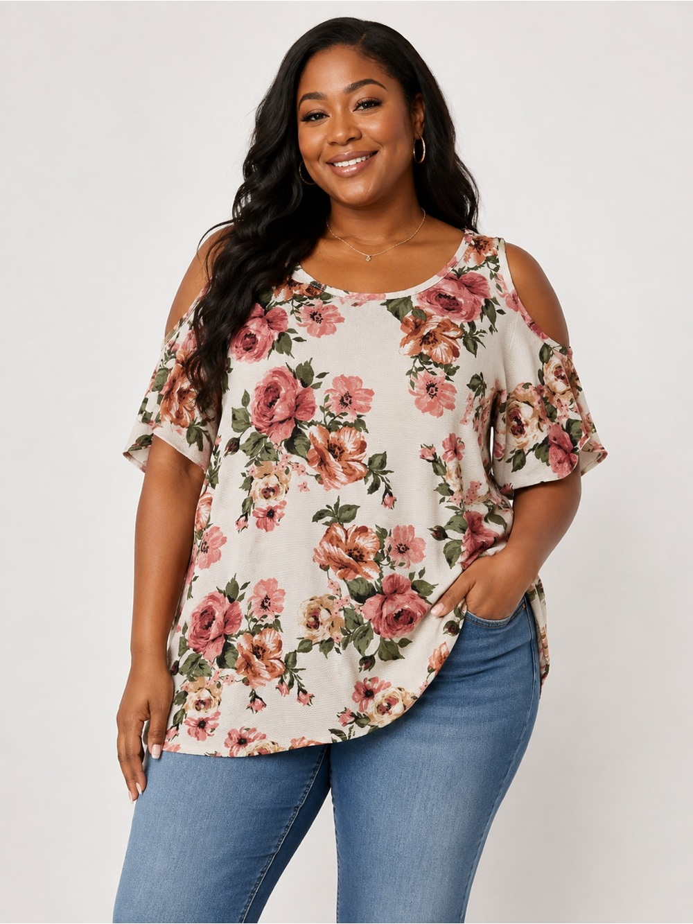 Lace Kisses Floral Cold Shoulder Top – Size XL